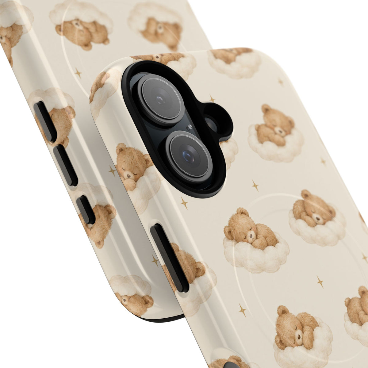 Beige teddybeer op wolken iPhone-hoesje met MagSafe