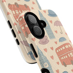 London Icons Hand-Drawn iPhone Case — Cute Double-Decker Bus & Big Ben Pattern with MagSafe compatibility  Shamo's
