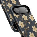 Navy Cherry Blossom Floral iPhone Case - Compatible with MagSafe - Shamo's