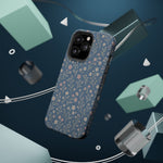 Denim Wildflowers MagSafe Phone Case, glossy square triple-camera Pro model, rear view with magnetic accessories