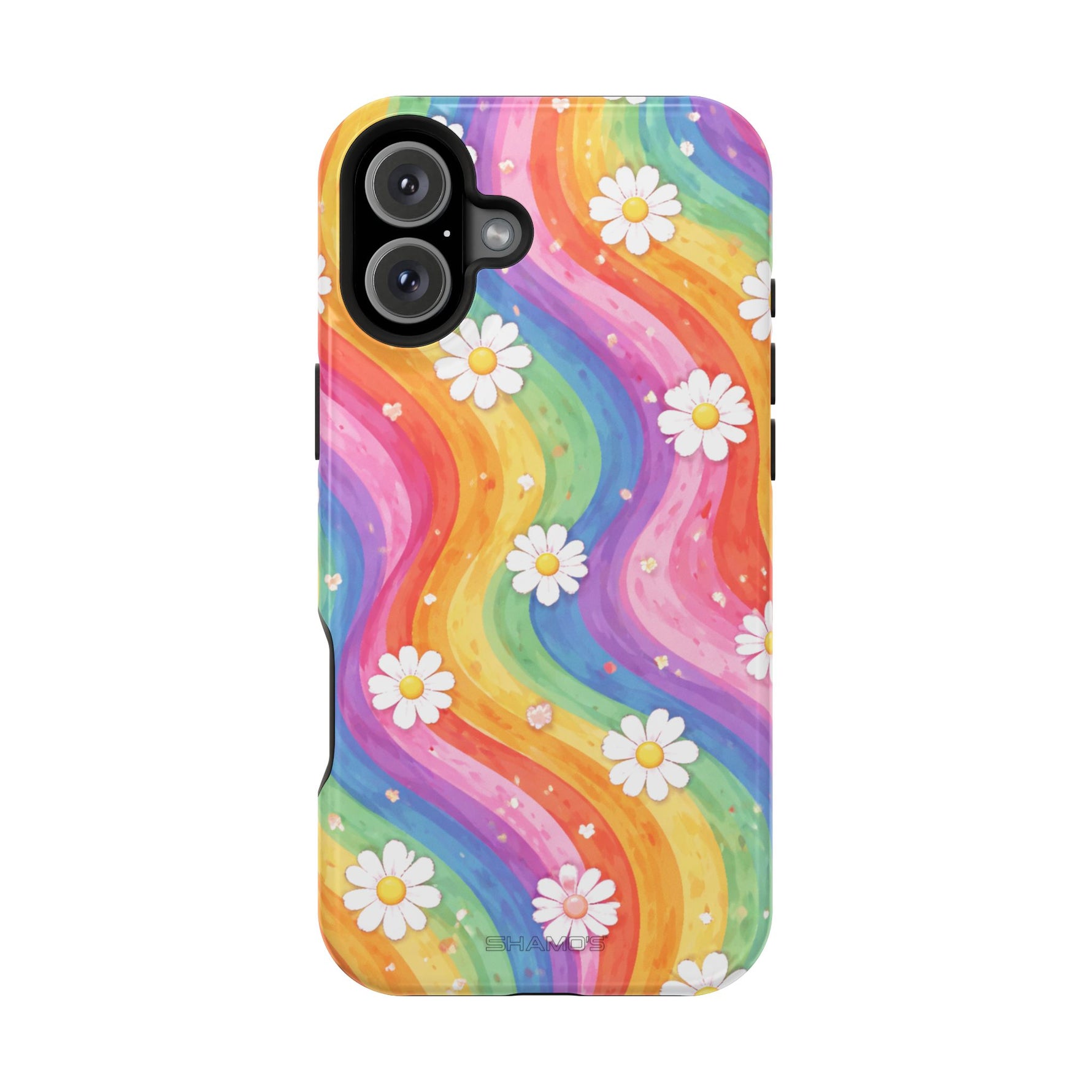 Funda de teléfono resistente a impactos con efecto cascada de colores Rainbow Daisy