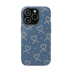 Lasso Hearts – Blue Western Heart MagSafe Phone Case, glossy iPhone 15 Pro, rear view