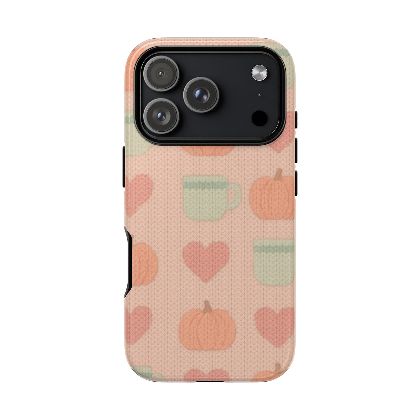 Autumn Cozy iPhone Case – Pumpkin, Heart & Coffee Cup Pattern