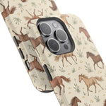 Wild Mustangs – Western Horse Pattern MagSafe Phone Case, glossy square triple-camera Pro model, camera and side-button close-up