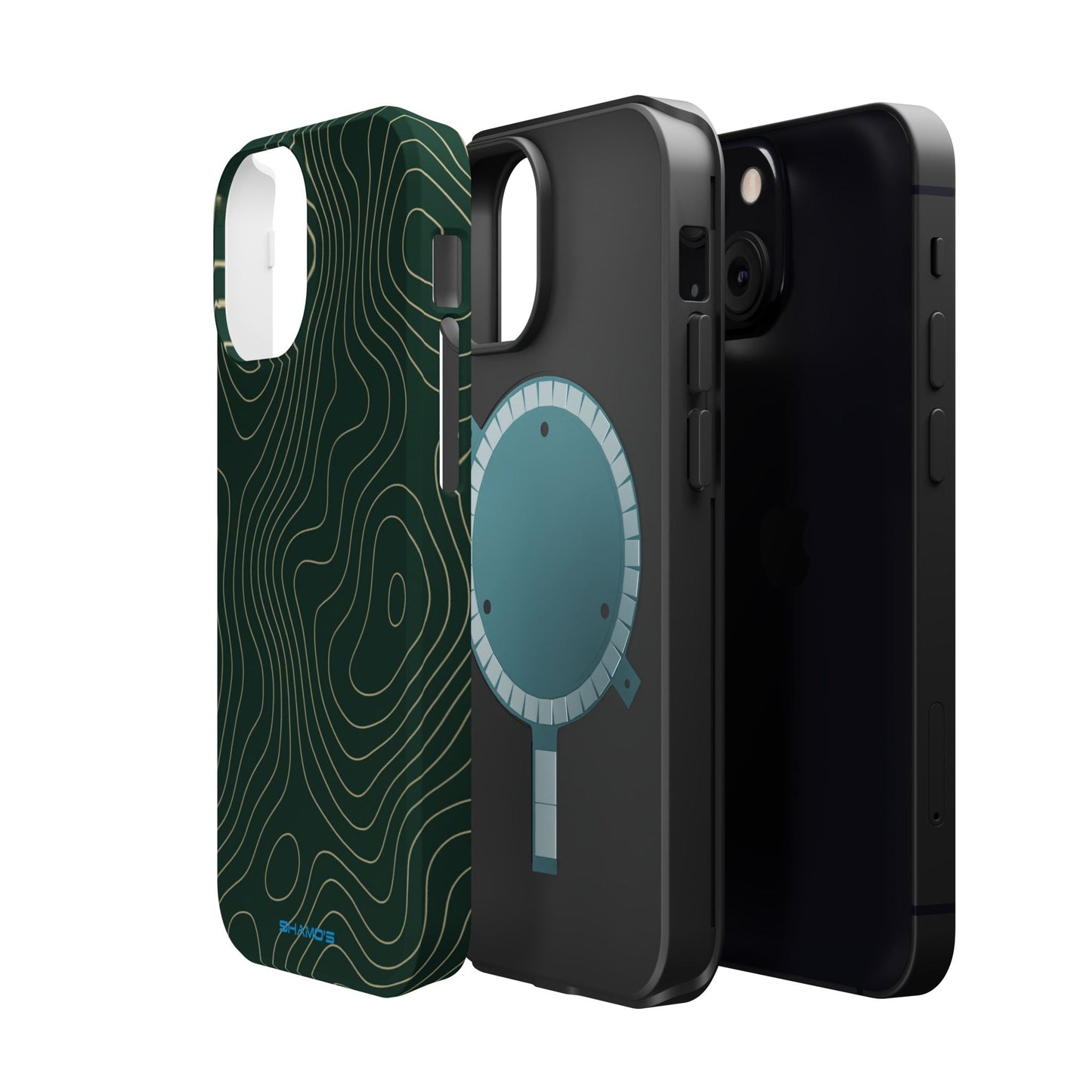 Topographic Green Magnetic Impact-Resistant iPhone Case | MagSafe compatible  Shamo's