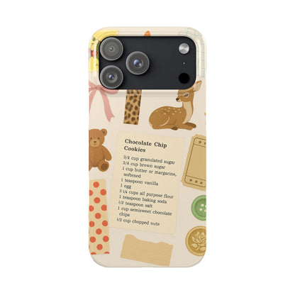 Slim iPhone Case — Cozy Baking & Teddy Pattern (Recipe, Deer, Buttons)