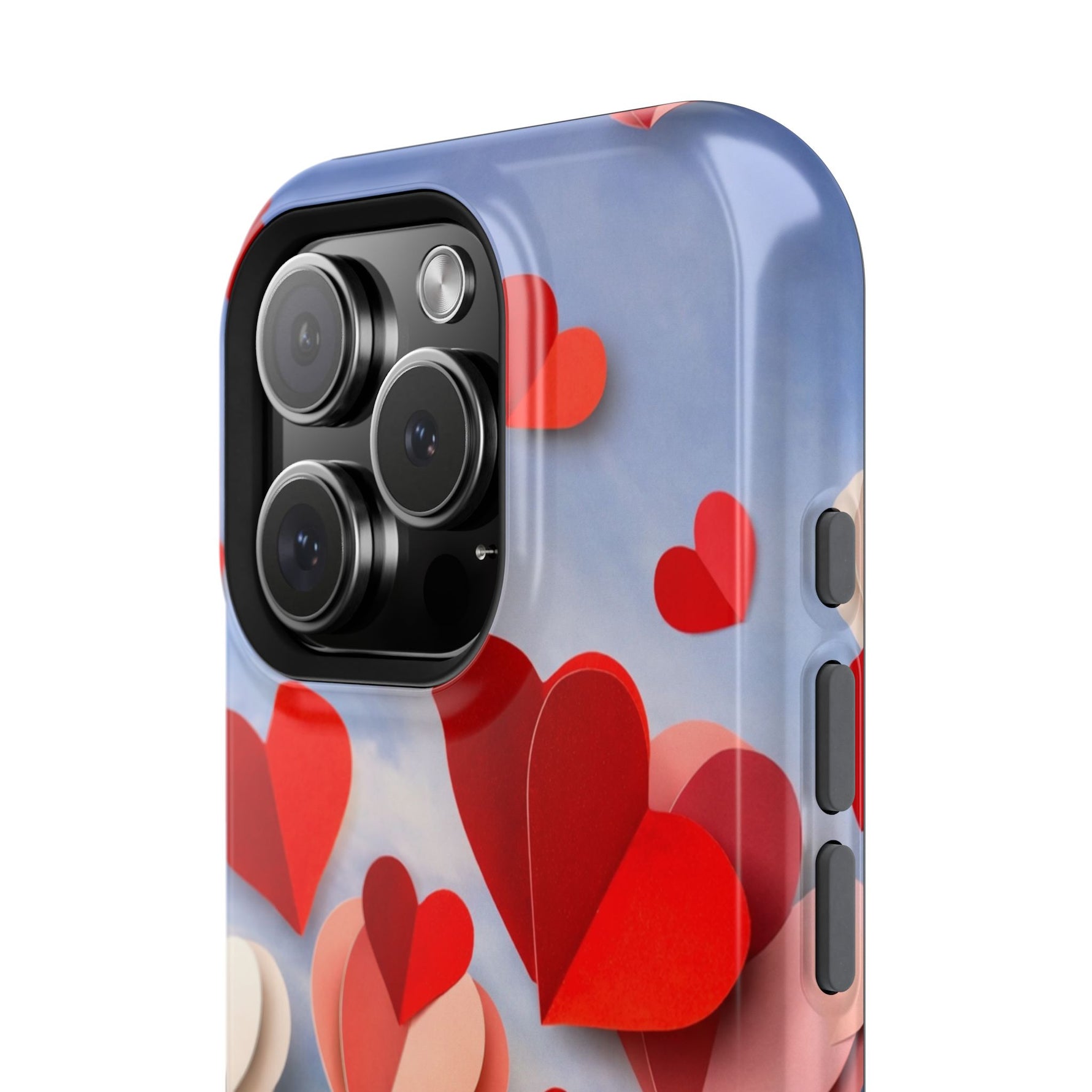 3D Paper Hearts Valentine Love iPhone Case with MagSafe Compatibility, Personalizable - iPhone 17 Pro Max / Glossy - Shamo's