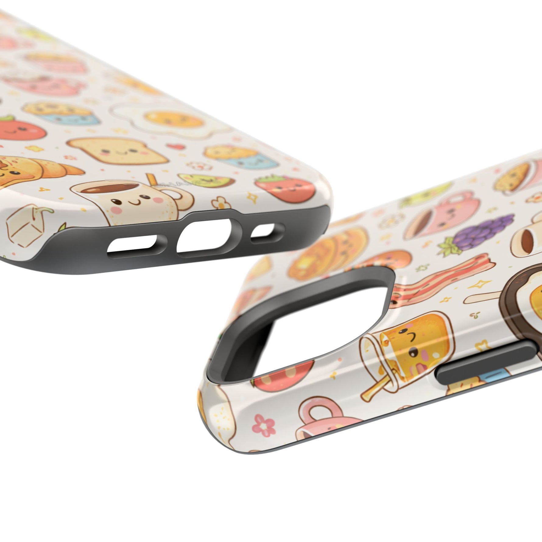 Kawaii Breakfast Pattern Magnetic Phone Case, Cute Cartoon Food Impact-Resistant Cover, MagSafe Compatible