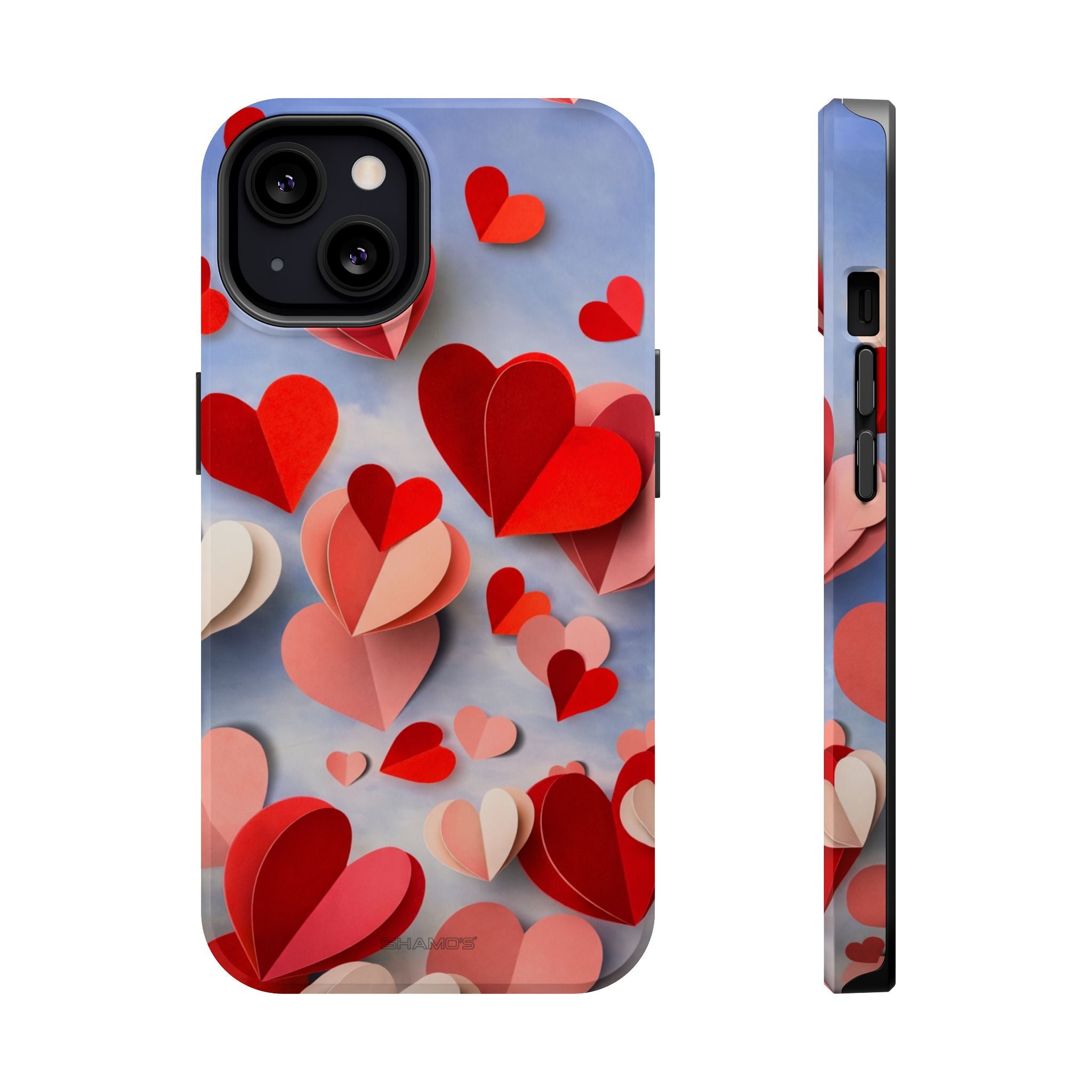 3D Paper Hearts Valentine Love iPhone Case with MagSafe Compatibility, Personalizable - iPhone 13 / Glossy - Shamo's