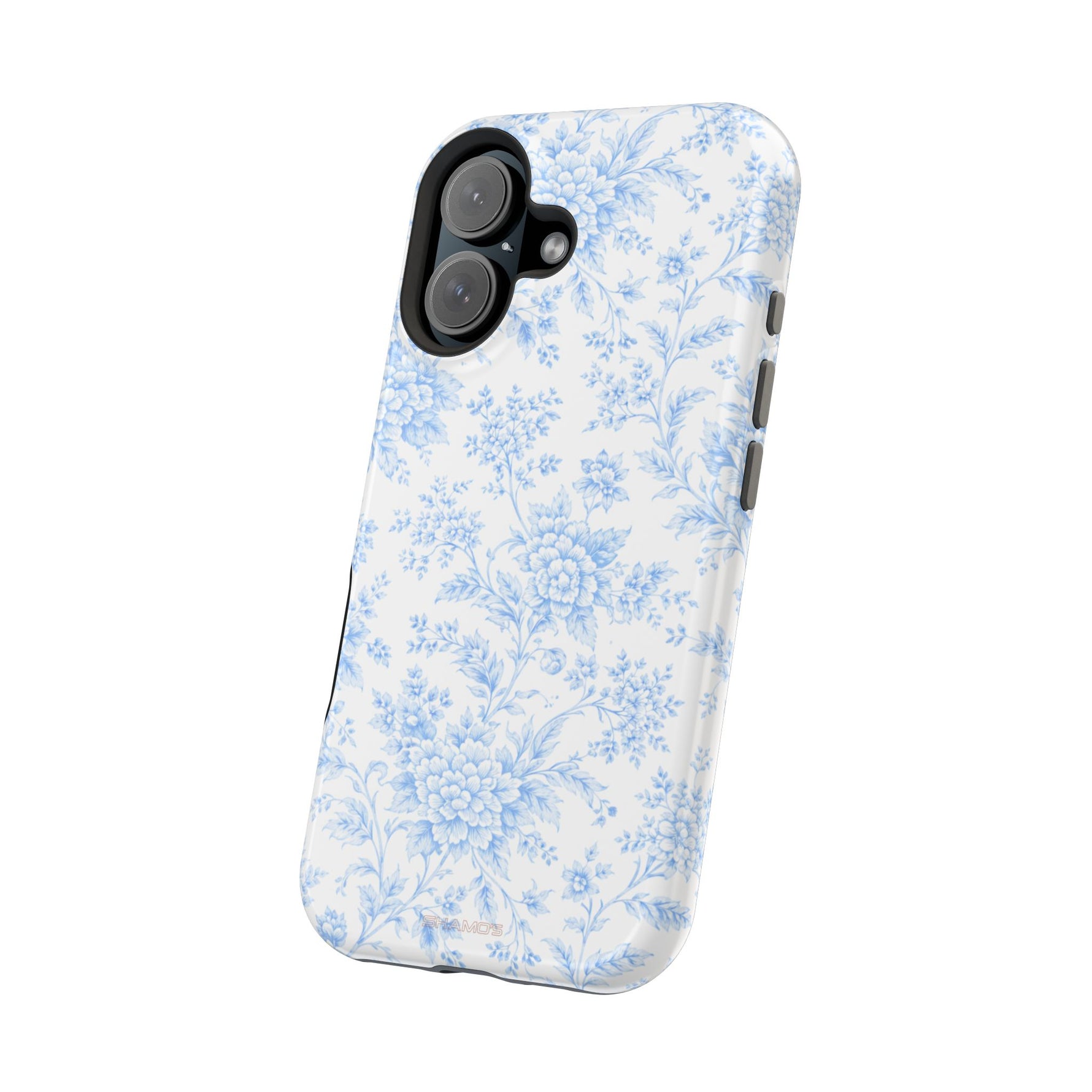 Preppy Look Blue Floral Impact-Resistant Phone Case and MagSafe Compatible