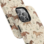 Wild Mustangs – Western Horse Pattern MagSafe Phone Case, glossy square triple-camera Pro model, camera and side-button close-up