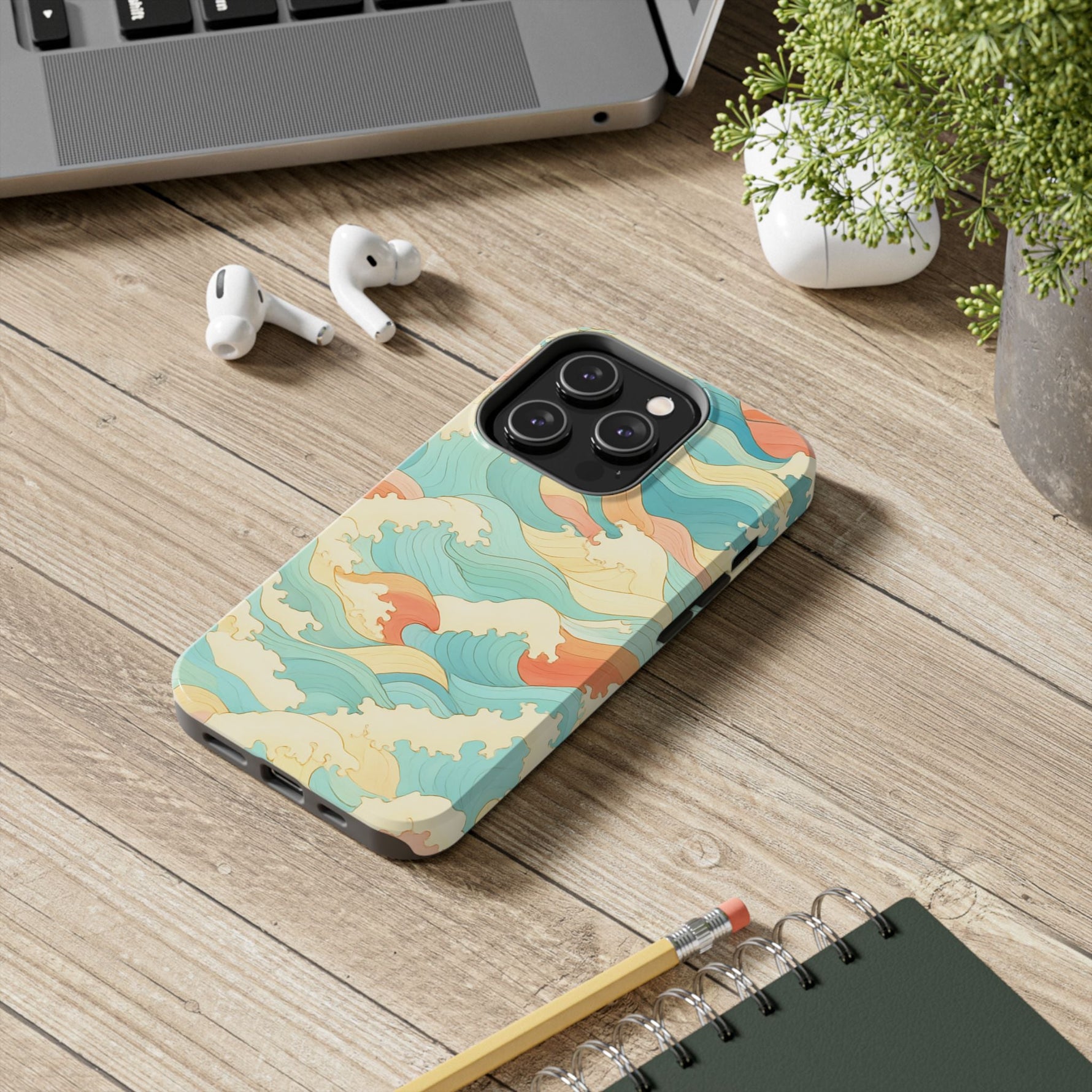 Ocean Wave Tough Phone Case — Pastel Retro Surf Pattern  Shamo's