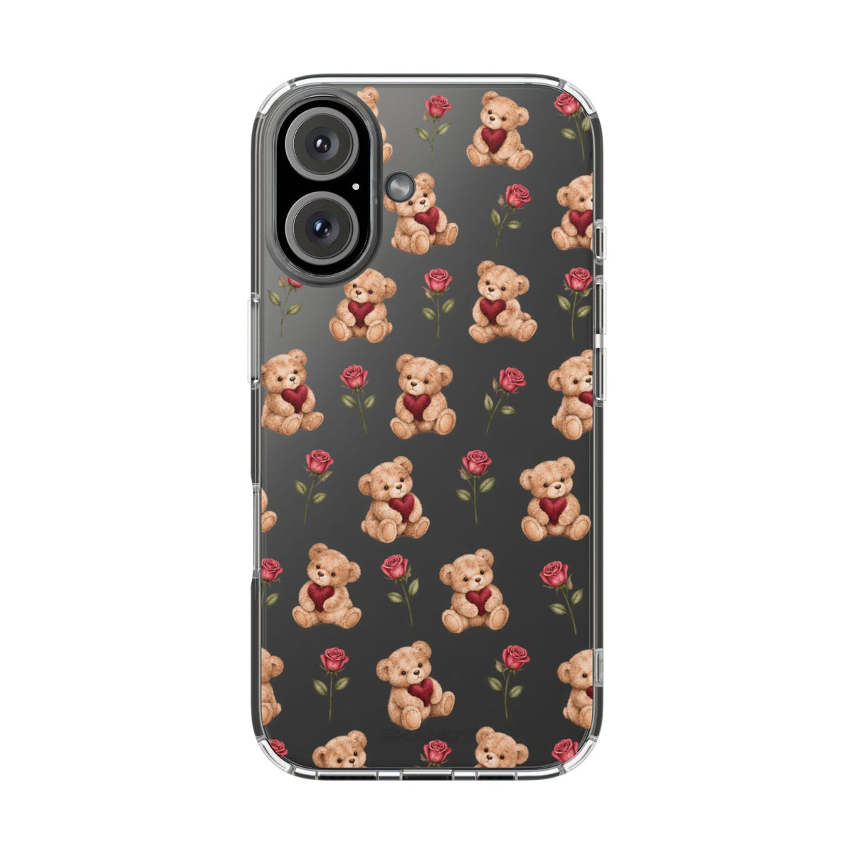 Romantic Teddy Bear Impact-Resistant Phone Case with Heart Design