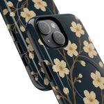 Navy Cherry Blossom Floral iPhone Case - Compatible with MagSafe - Shamo's