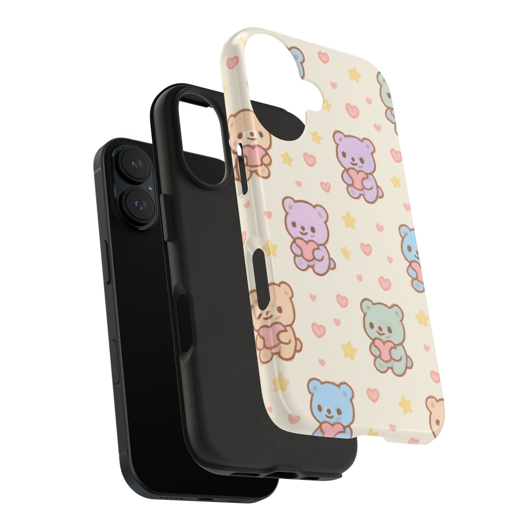Cute Pastel Bear Impact Phone Case | Heart & Star Kawaii Pattern  Shamo's
