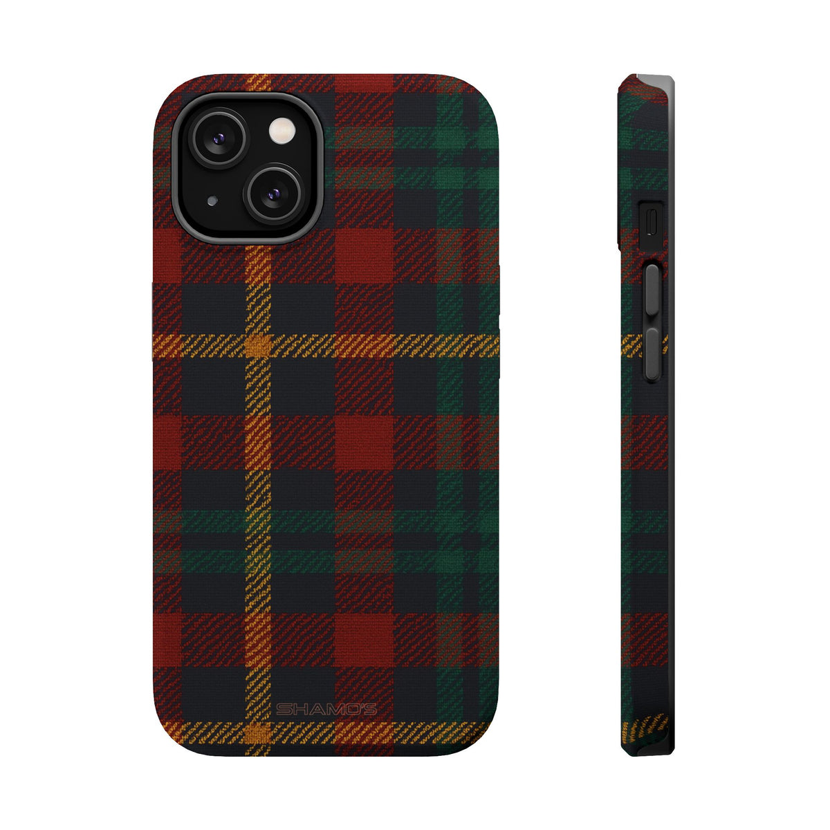 Funda para iPhone resistente a impactos con diseño de cuadros escoceses rojos y verdes con MagSafe