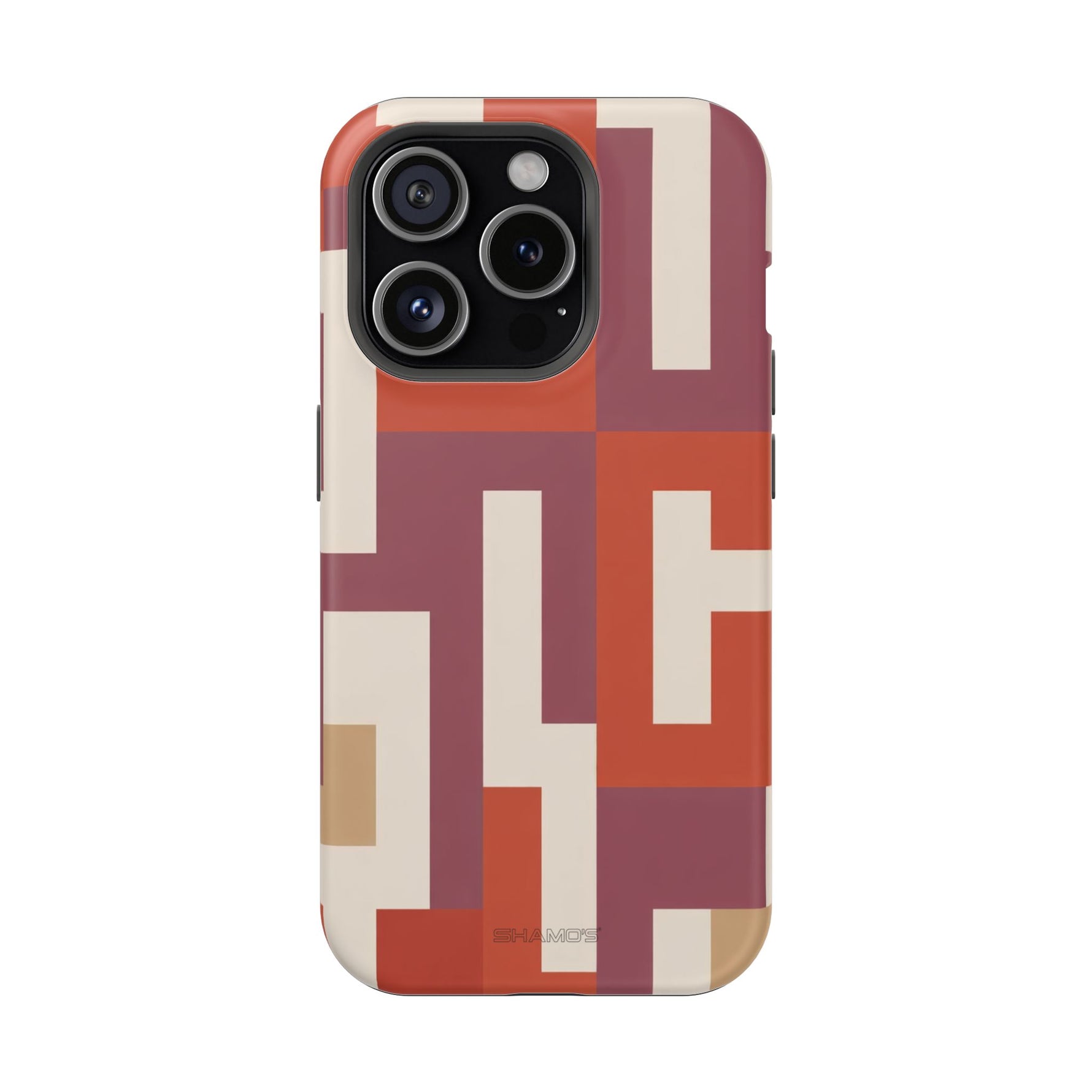 Retro Geometric Magnetic MagSafe Compatible Impact Phone Case — Bold Red & Terracotta Pattern