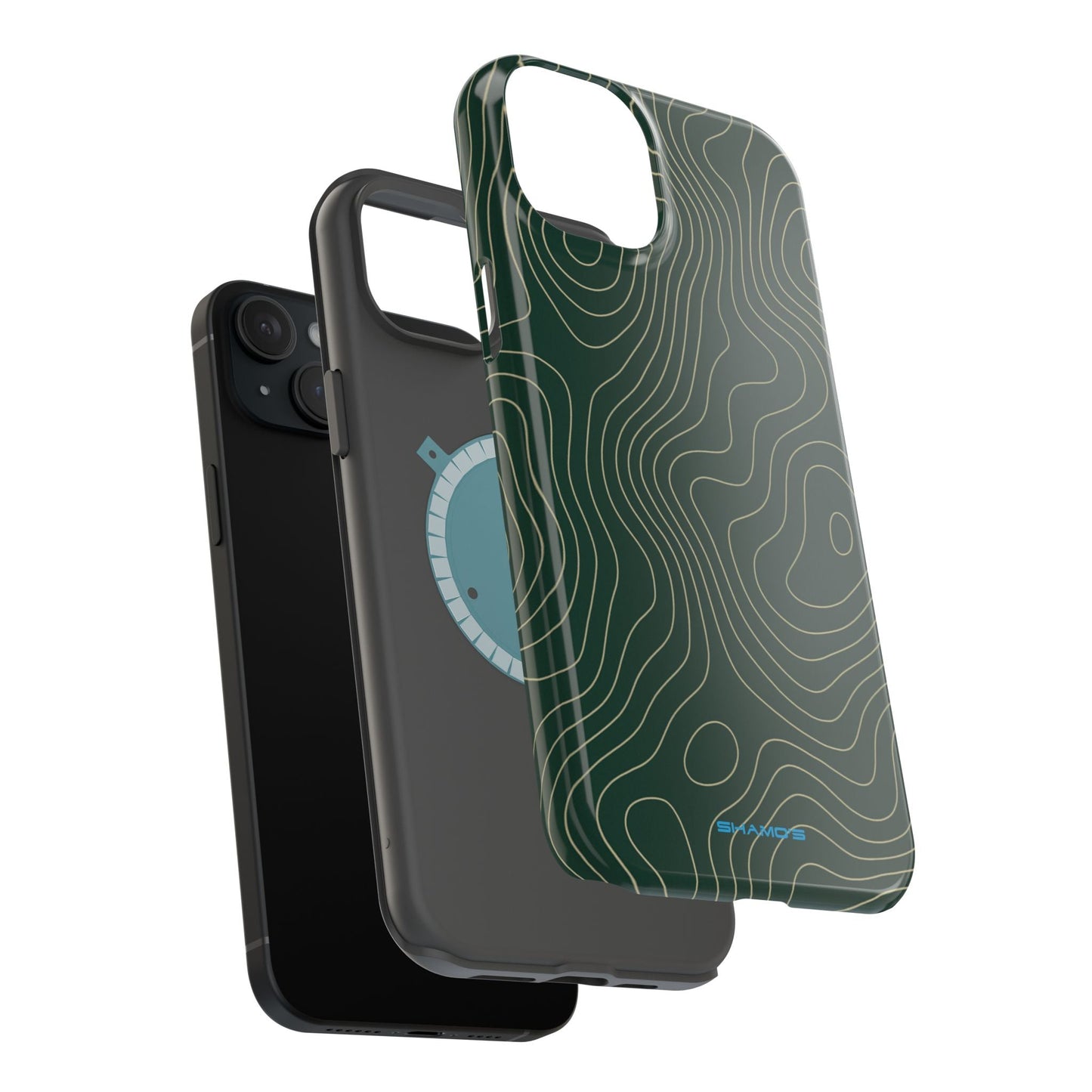 Topographic Green Magnetic Impact-Resistant iPhone Case | MagSafe compatible  Shamo's
