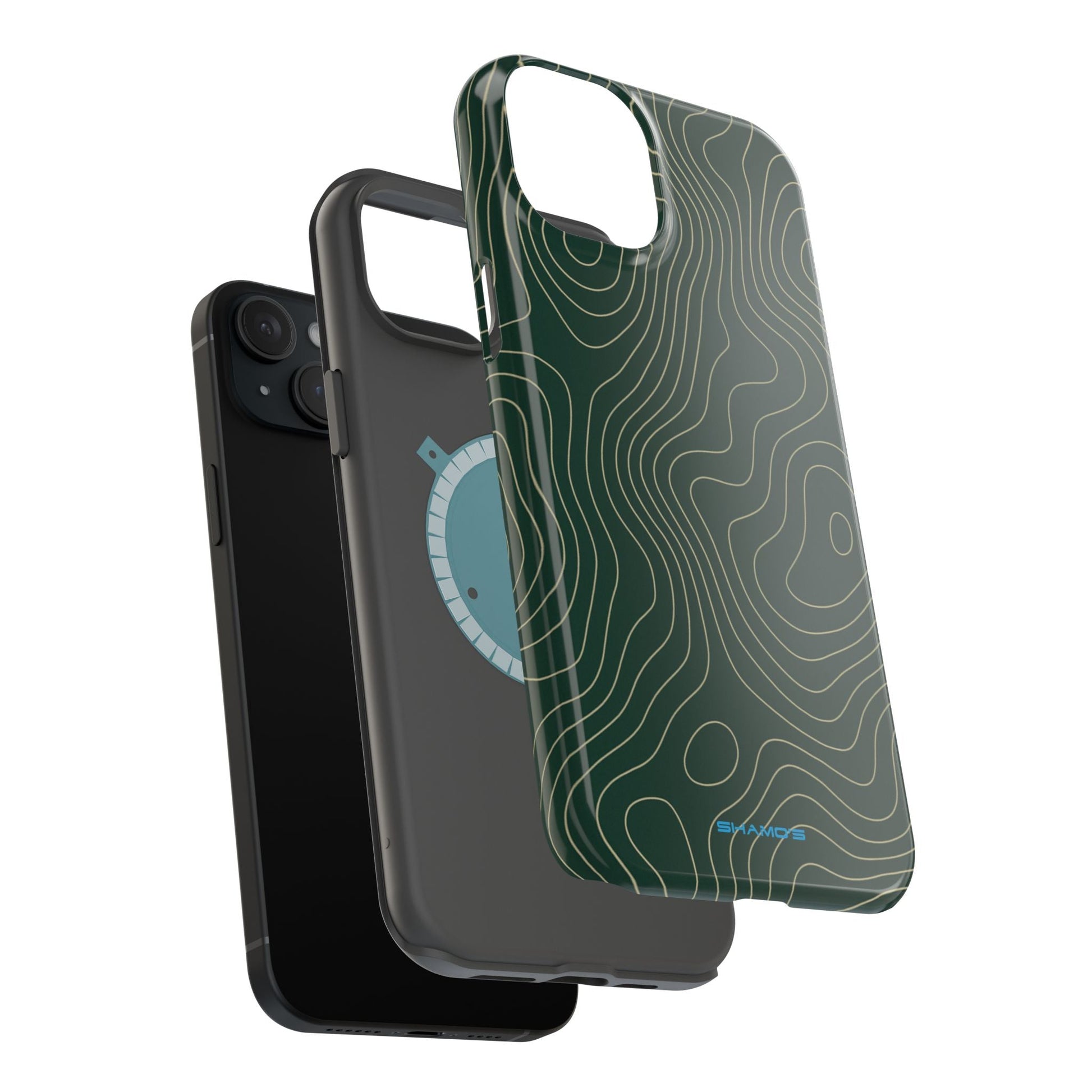 Topographic Green Magnetic Impact-Resistant iPhone Case | MagSafe compatible  Shamo's