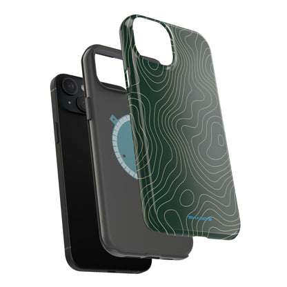 Topographic Green Magnetic Impact-Resistant iPhone Case | MagSafe compatible  Shamo's