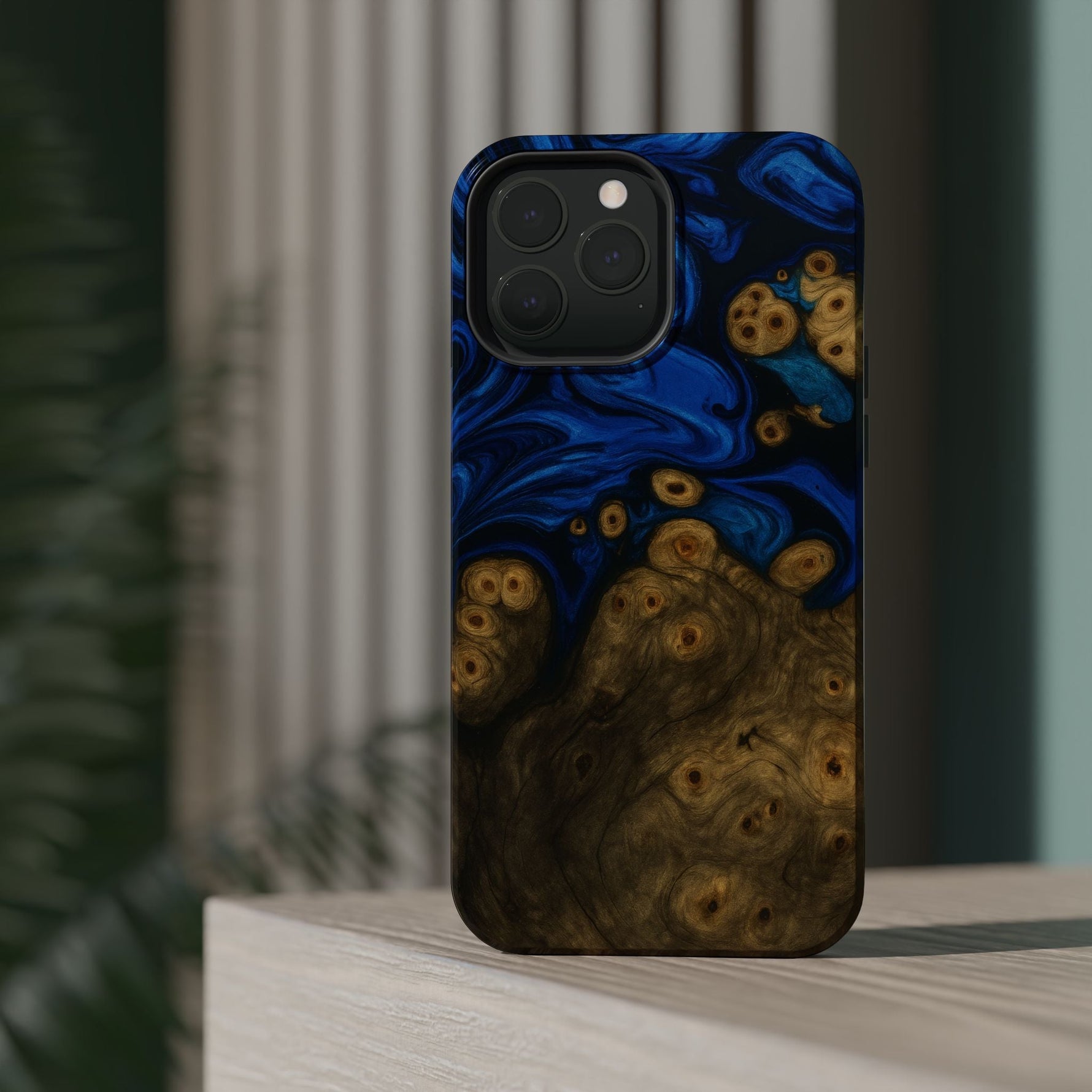 Blue Swirl & Burl Wood Impact iPhone Case | MagSafe compatible  Shamo's