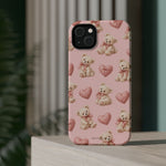 Pink Teddy Hearts Love iPhone Case, Impact-Resistant MagSafe Compatible