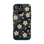 Navy Cherry Blossom Floral iPhone Case - Compatible with MagSafe - Shamo's