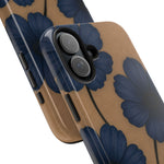 Navy Floral Tough Phone Case — Durable Protective Case with Blue Flowers on Kraft Background