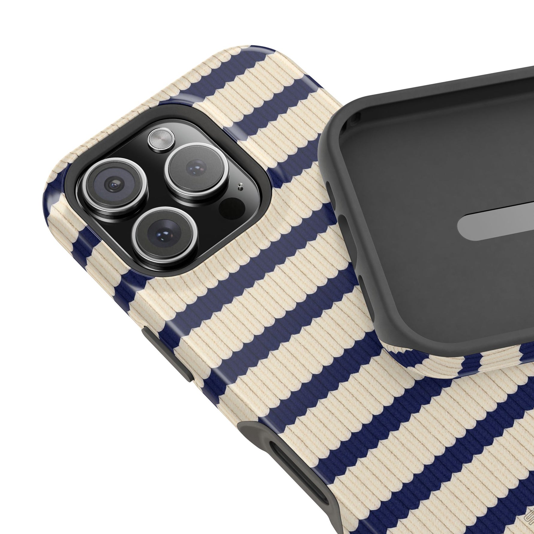 Navy & Cream Ribbed Holiday Sweater Design iPhone Case with MagSafe compatibility