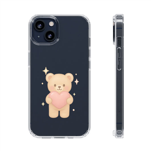 Romantic Teddy Bear Impact-Resistant iPhone Case with Heart Design