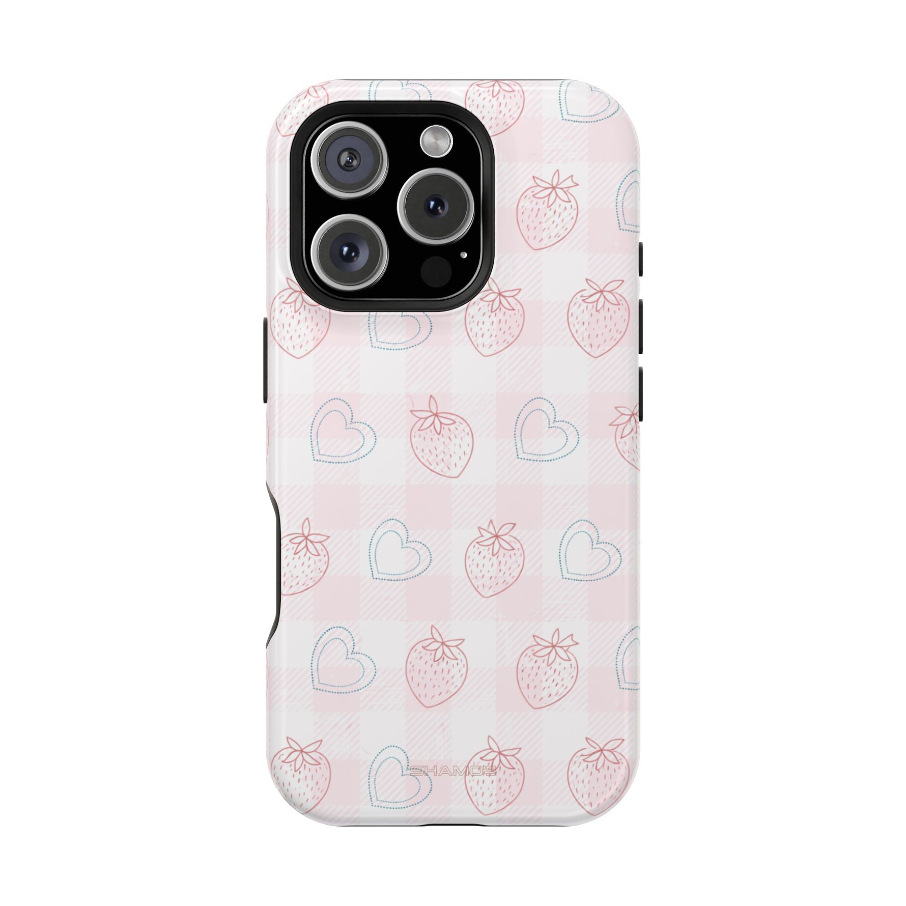 Strawberry Hearts MagSafe Compatible Phone Case | 'Paint it your way' Pink Plaid Impact-Resistant