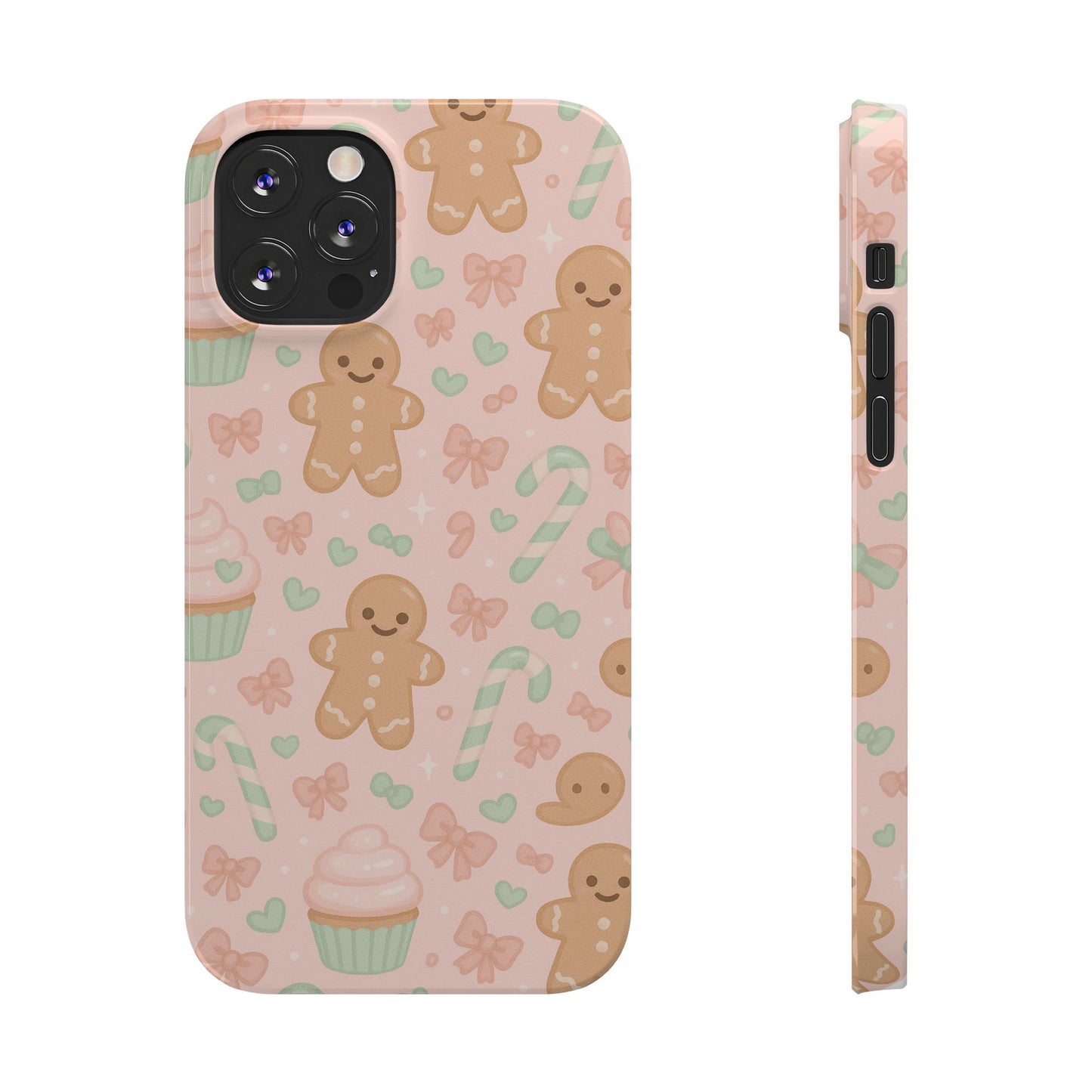 Gingerbread Holiday Slim iPhone Case — Cute Candy Cane & Cupcake Pattern