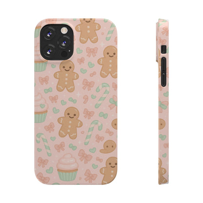 Gingerbread Holiday Slim iPhone Case — Cute Candy Cane & Cupcake Pattern