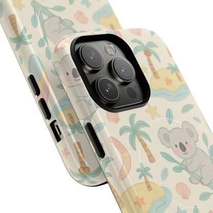 Australia Hand-Drawn Koala Beach iPhone Case — Cute Tropical Palm & Surf Print | with MagSafe