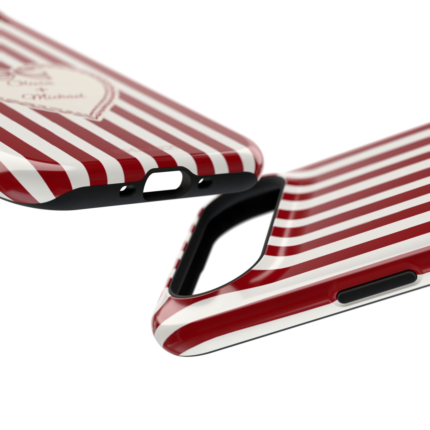 Funda personalizada a rayas — Diseño de corazón rojo y blanco (nombres personalizados)