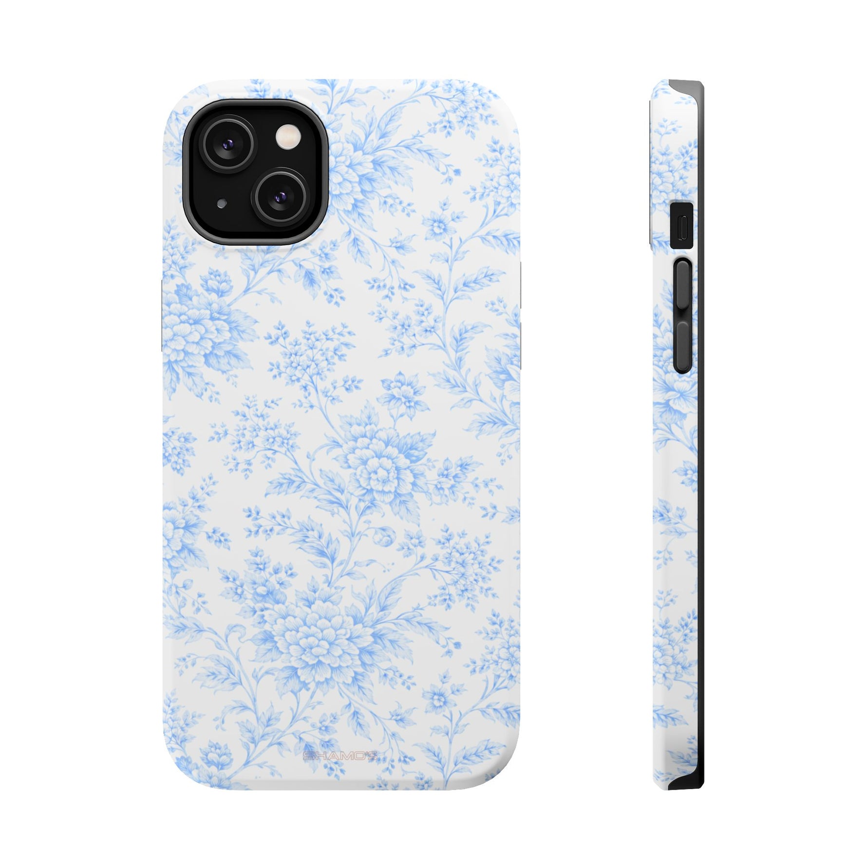 Preppy Look Blue Floral Impact-Resistant Phone Case and MagSafe Compatible