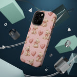 Pink Teddy Hearts Love iPhone Case, Impact-Resistant MagSafe Compatible