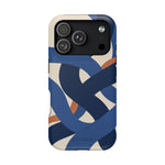 Indigo Loom MagSafe Phone Case – Blue & Ivory Abstract Woven Pattern