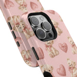 Pink Teddy Hearts Love iPhone Case, Impact-Resistant MagSafe Compatible