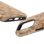 Saddle Scrolls – Tan Western Scrollwork MagSafe Phone Case, glossy square triple-camera Pro model, port openings and edge details