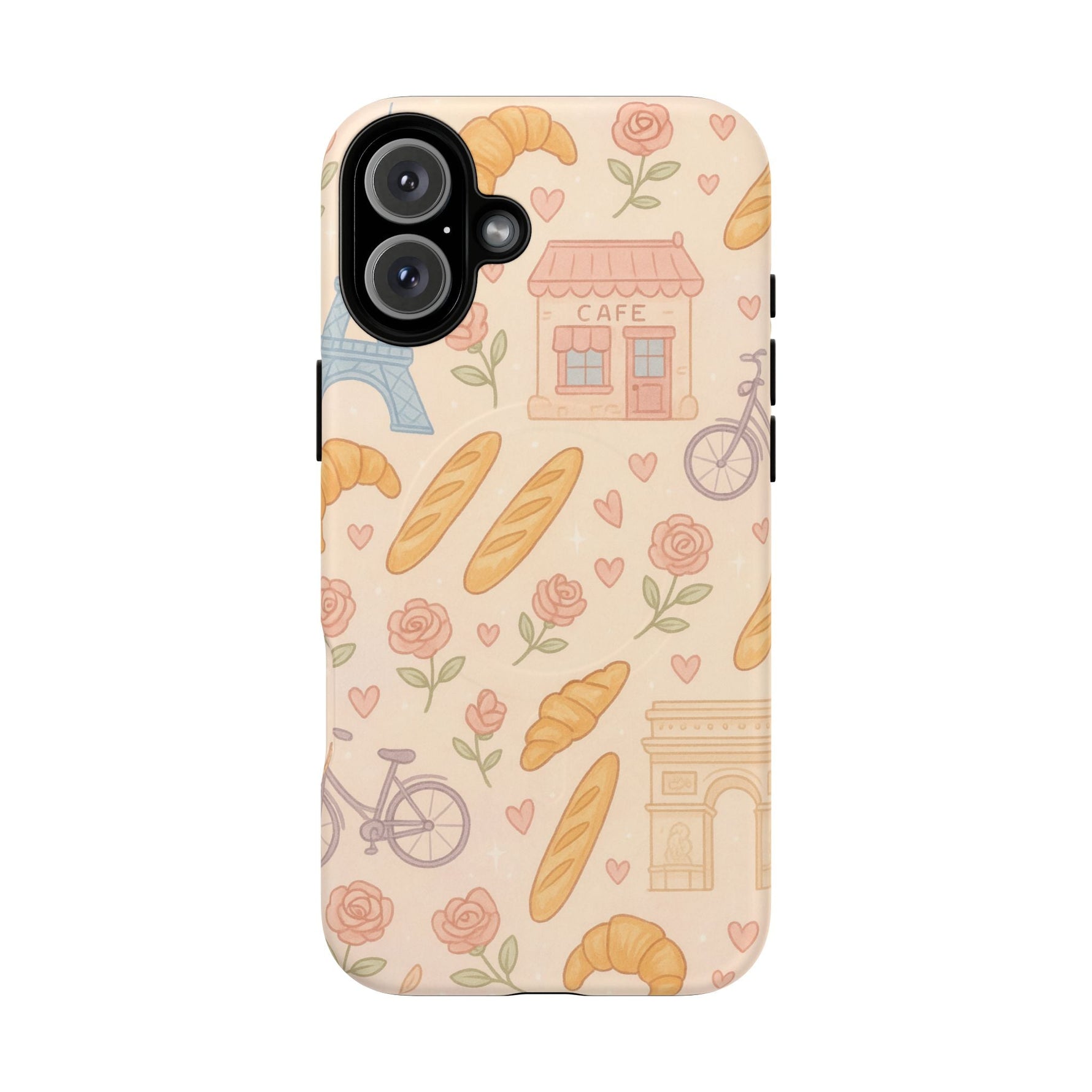 Parisian Bakery iPhone Case — Cute Eiffel Tower, Croissants & Baguette Tough MagSafe Case  Shamo's iPhone 16 Plus / Matte