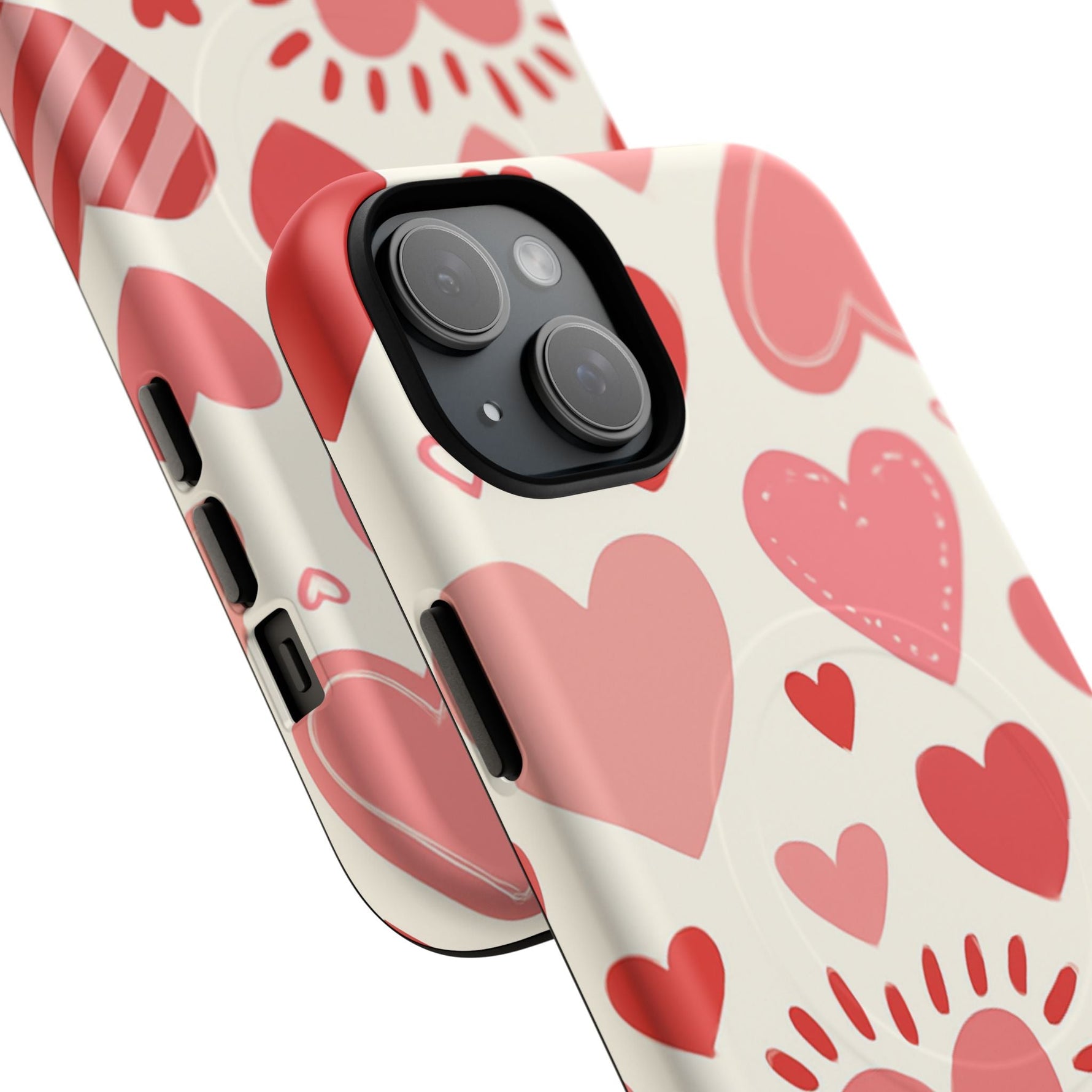 Heart Pattern Tough iPhone Case — Cute Red & Pink Hearts Protective Cover (MagSafe compatible)  Shamo's
