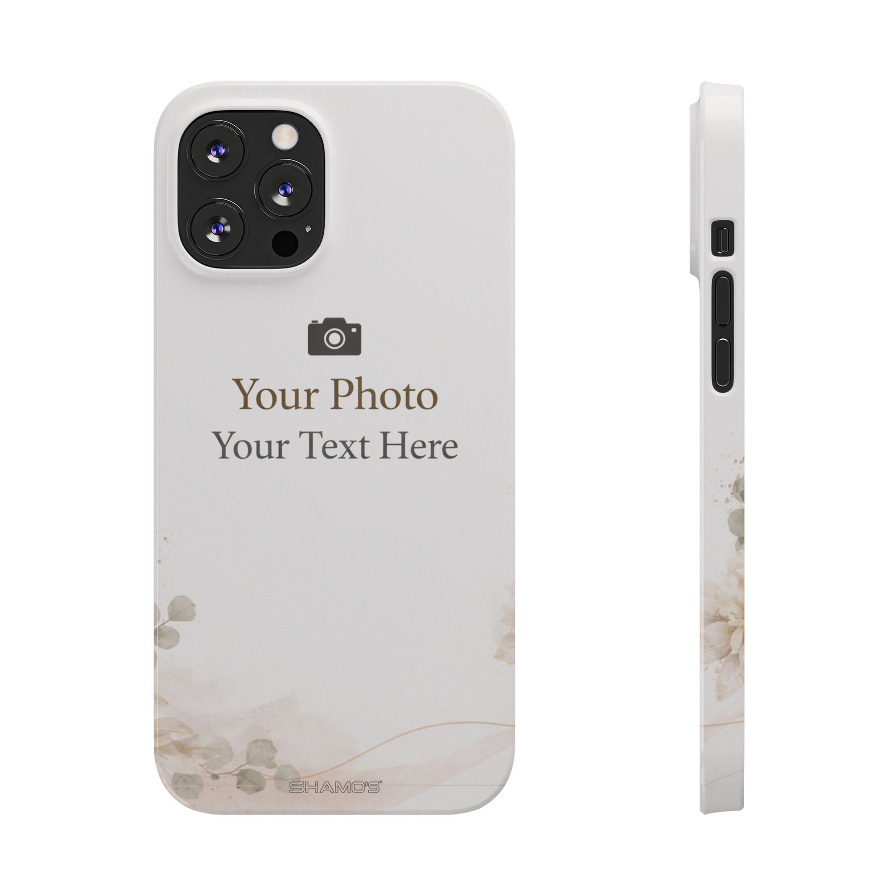 Personalized Slim Phone Case, Custom Photo & Text Minimal Floral Design - iPhone 12 Pro Max - Shamo's