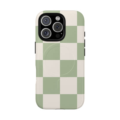 Sage Checkerboard Tough iPhone Case - Compatible with MagSafe
