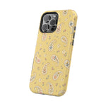 Honey Paisley MagSafe Phone Case, glossy square triple-camera Pro model, angled rear view