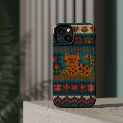 Cozy Knit Leopard Pattern Sweater Holiday Theme iPhone Case with MagSafe compatibility