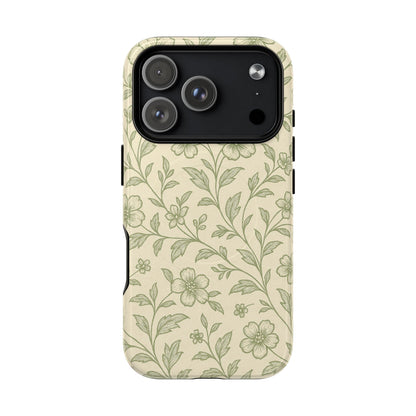 Sage Green Vintage Floral Pattern iPhone Case | MagSafe Compatible