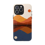 iPhone case with abstract mountain landscape design in warm earthy tones and variant size for iPhone camera