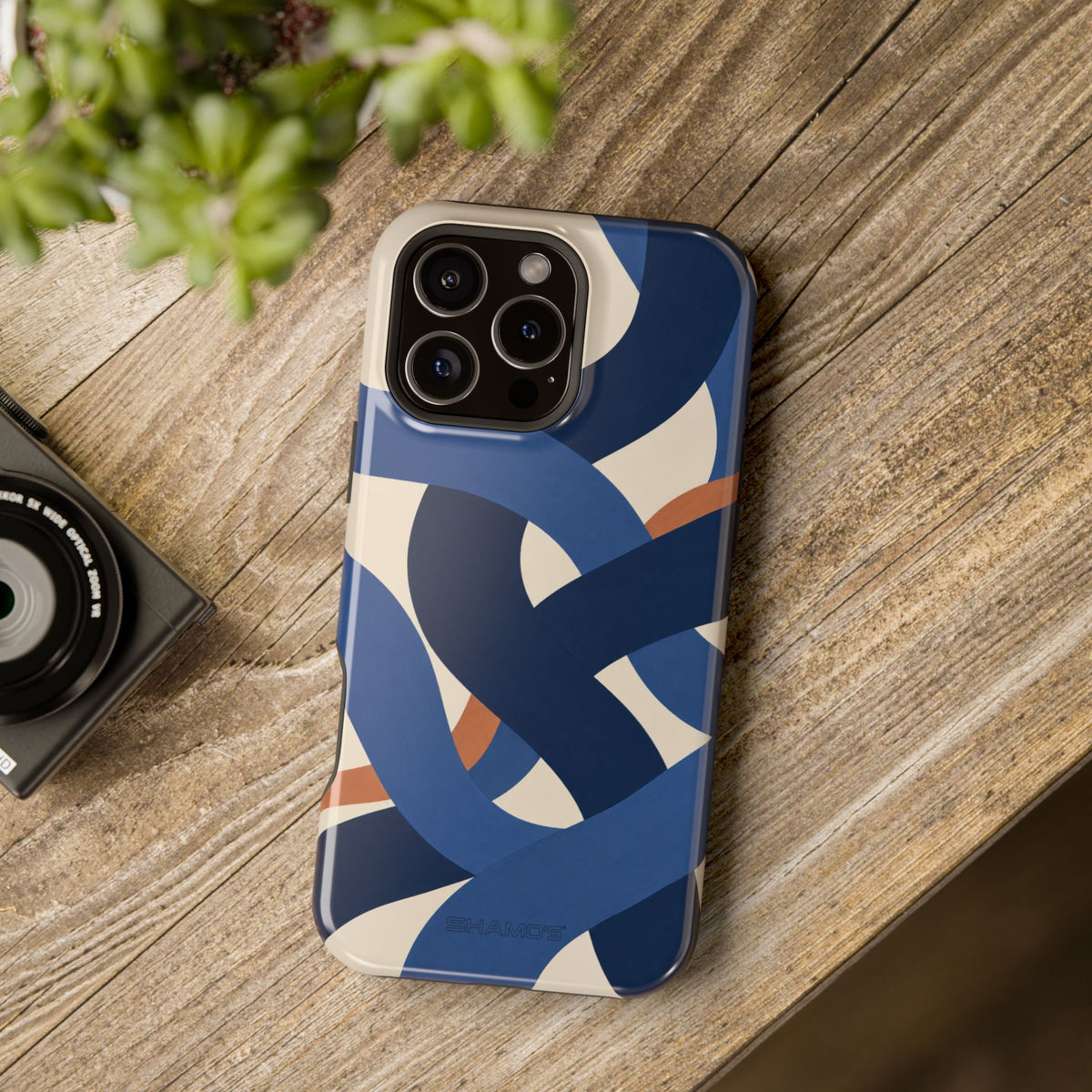 Indigo Loom MagSafe Phone Case – Blue & Ivory Abstract Woven Pattern