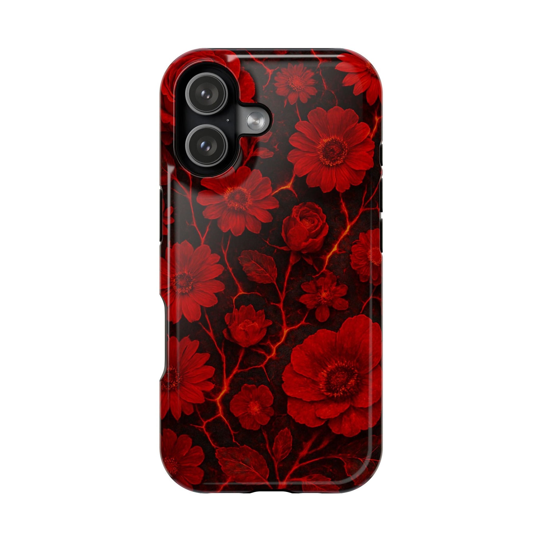 Melted Lava Dark Red Floral iPhone Case — MagSafe Compatible  Shamo's iPhone 17 / Glossy